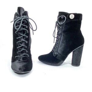 CATHERINE MALANDRINO Velvet Lace-Up‎ Black Ankle Boots 8
